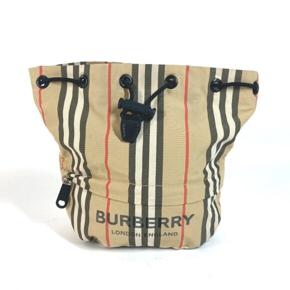 BURBERRY Hand Bag check purse Pouch Nylon Beige - Picture 1 of 13